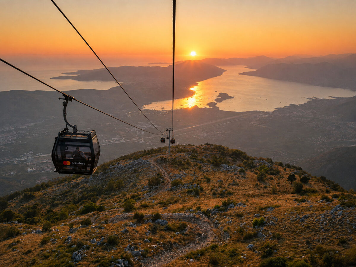 Kotor Cable Car bei Sonnenuntergang auf dem Weg zum Forza Kuk Restaurant