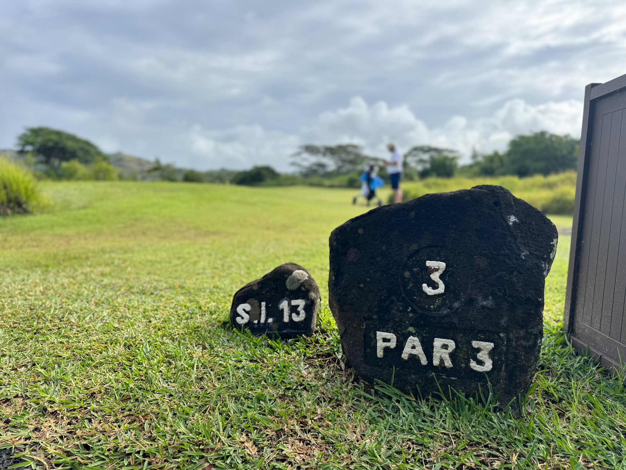 Lochmarkierung Par 3 am Le Château Golf Course Mauritius im Heritage Golf Club