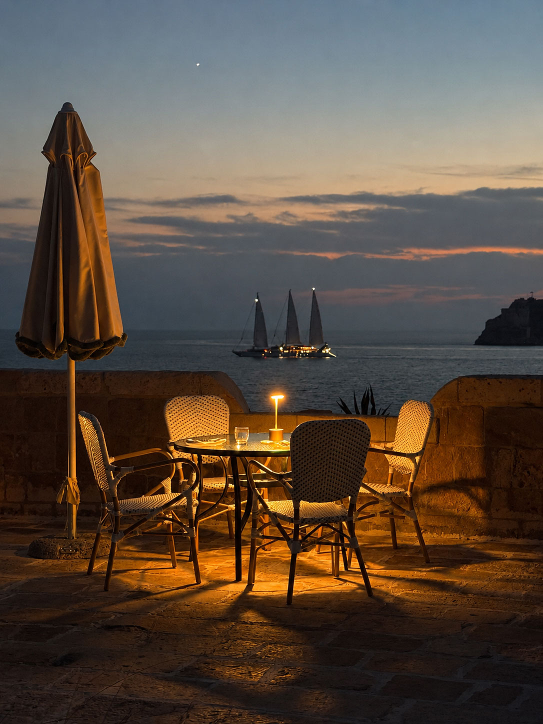 Dinner in der Abenddämmerung mit Meerblick