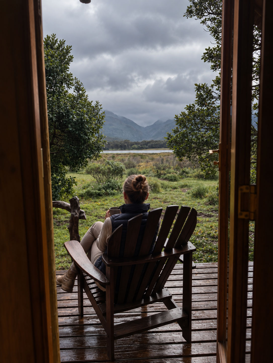 Aussicht aus der Mosaic Lagoon Lodge auf Fynbos und Overberg-Berge